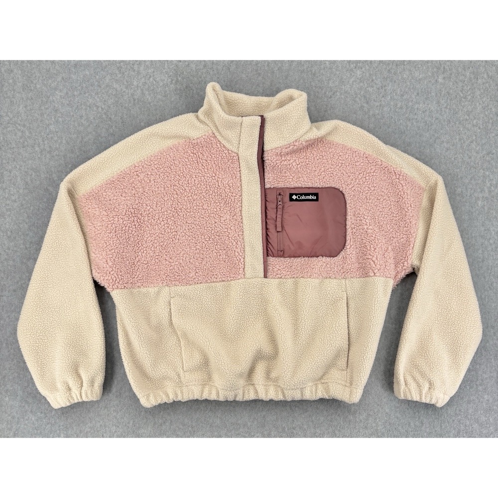 Columbia Women's XXL Sherpa Fleece Pullover Pink Cream Snap Jacket XP3671